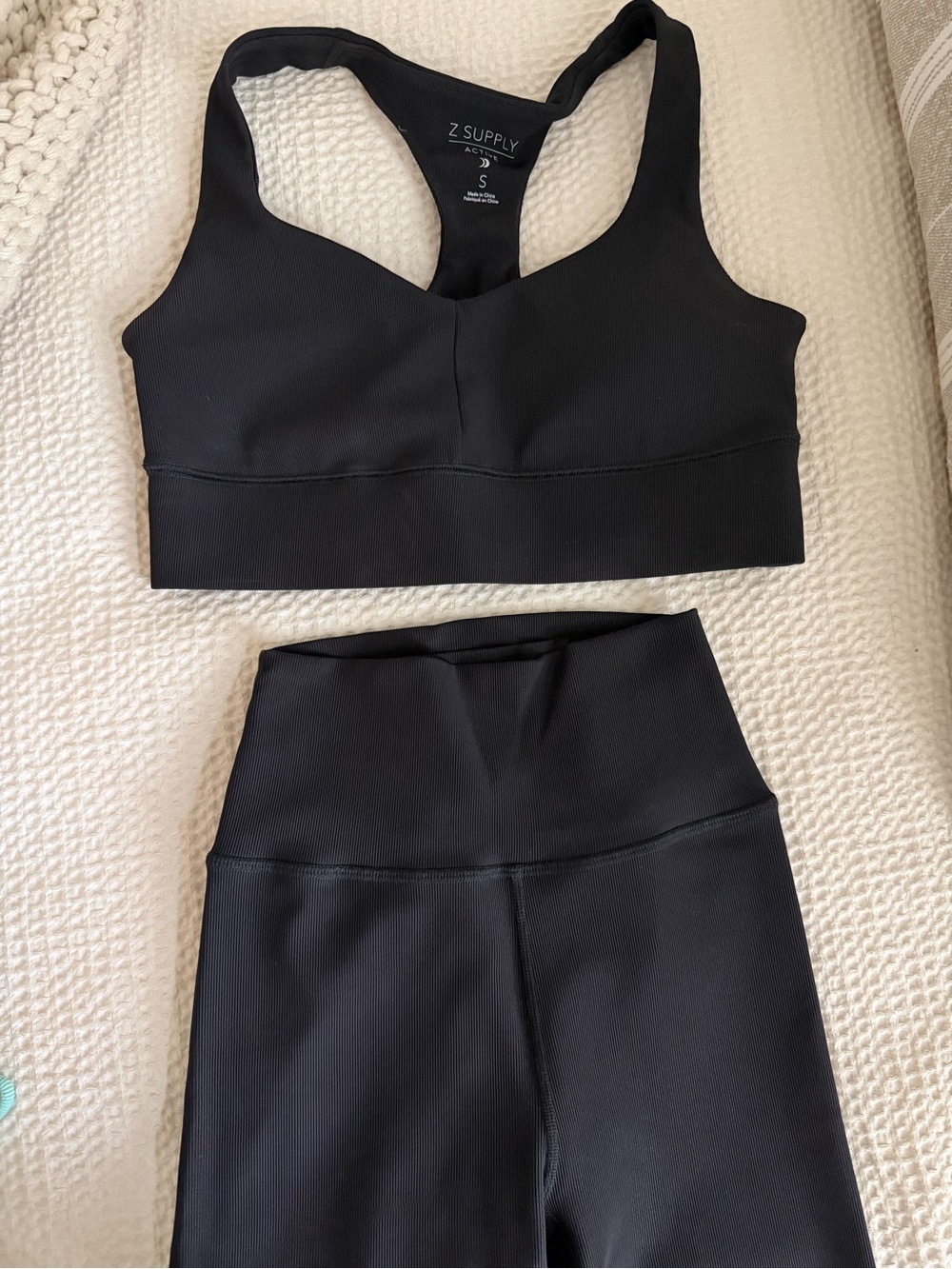 Z Supply Ribbed Black Racerback Sports Bra and Matching Leggings